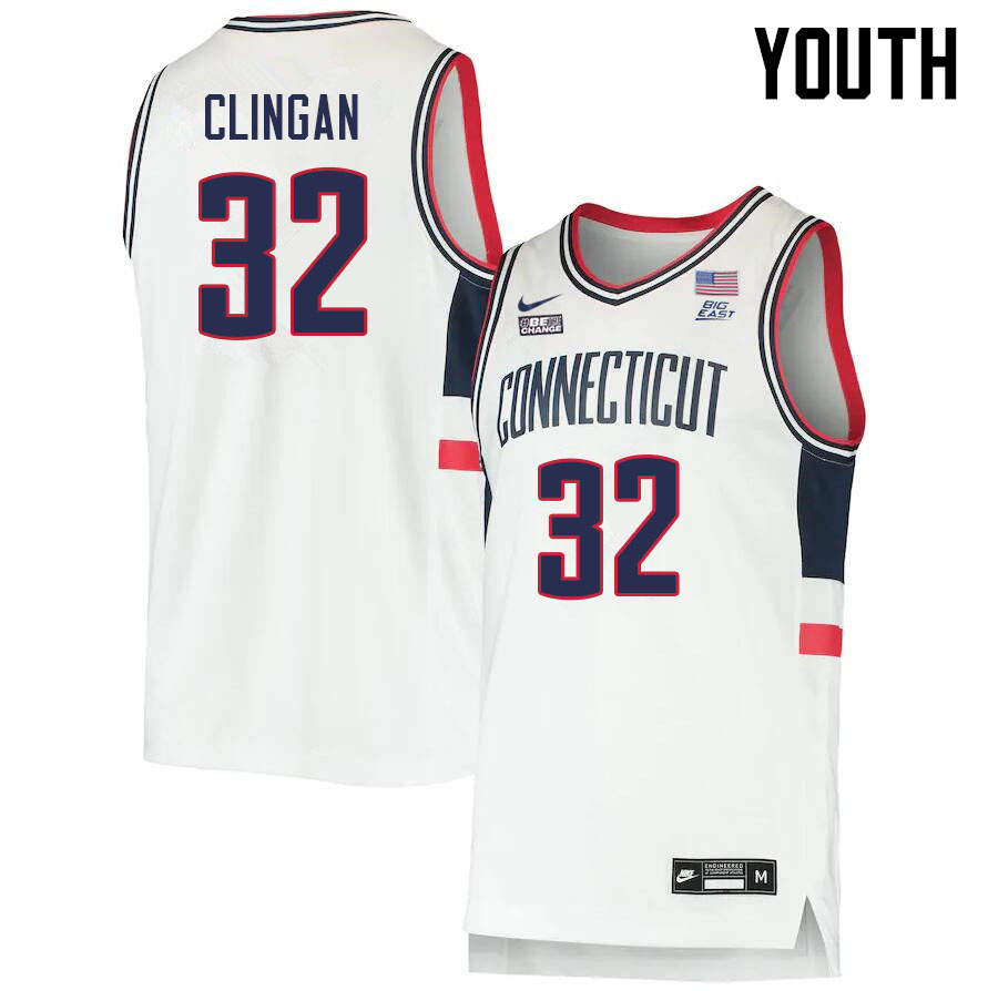 Youth #32 Donovan Clingan Uconn Huskies College 2022-23 Basketball Stitched Jerseys Sale-White
